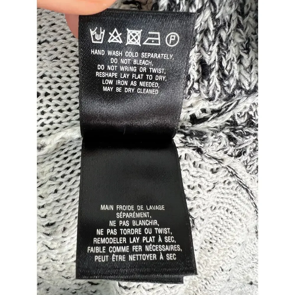 Anthropologie MOTH Black White Slub Knit 3/4 Sleeve Pullover Sweater M Medium